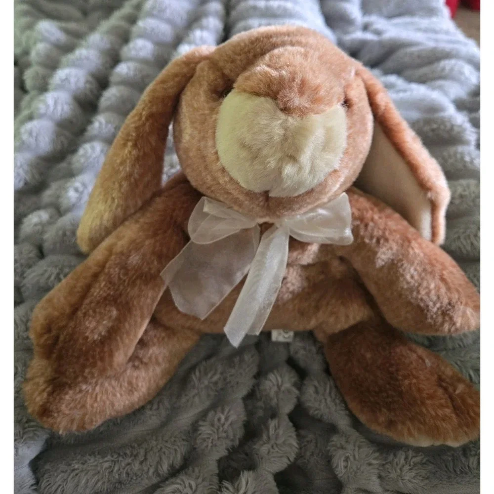 VTG Commonwealth Light Brown Lop-Eared Bunny Rabbit Plush Yellow/TanBow 10
